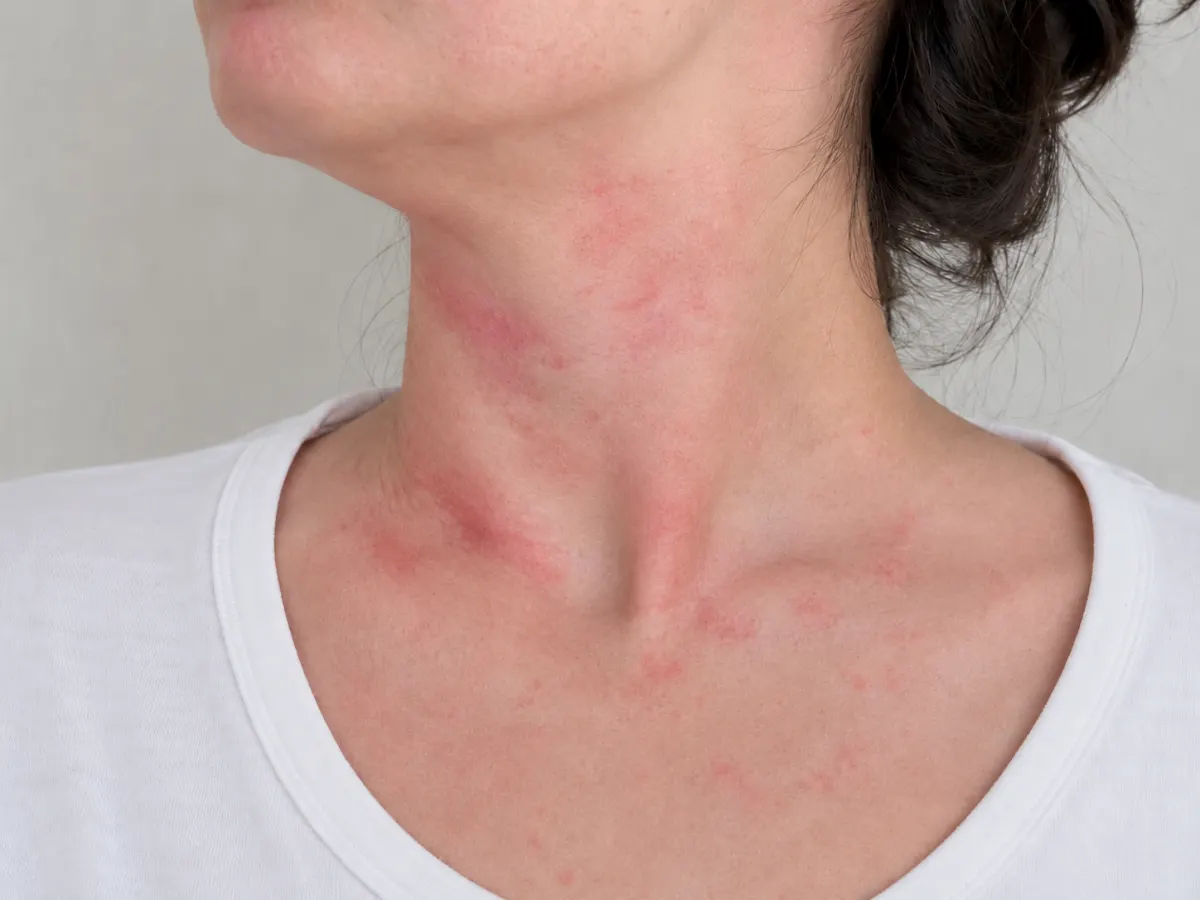 Lesiones rojizas en el cuello compatibles con mastocitosis cutánea