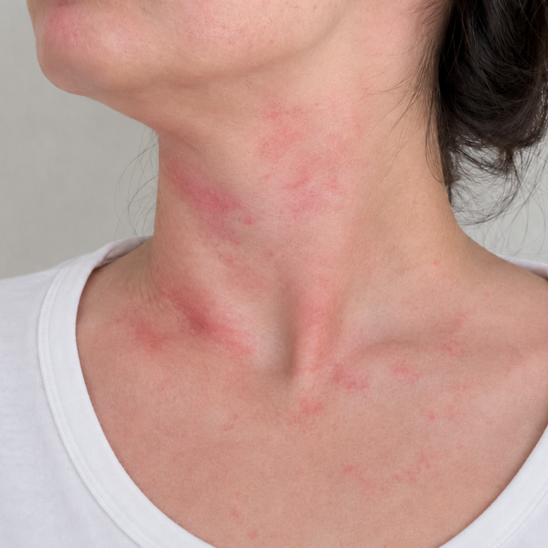 Paciente con lesiones cutáneas compatibles con mastocitosis en la piel.